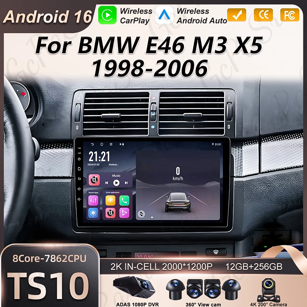 Carplay Car Radio For BMW E46 M3 X5 1998- 2002 2003 2004 2005 2006 Android Auto GPS Navigation Stereo Intelligent Systems Screen