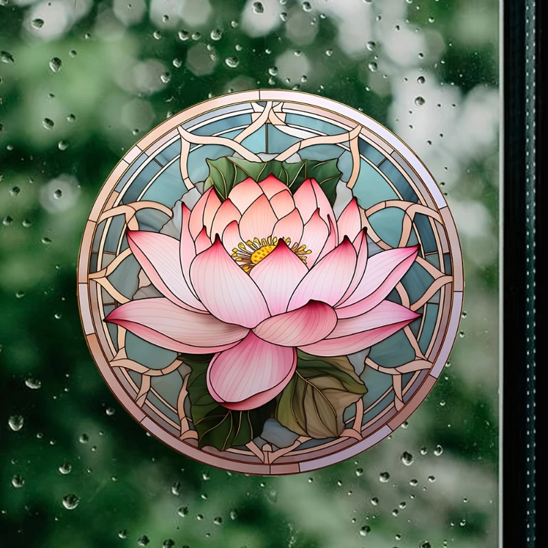 Pink Lotus Pattern Electrostatic Glass Window Sticker Waterproof Bathroom Door Anti-collision Decor Static Cling Glass Decal#17