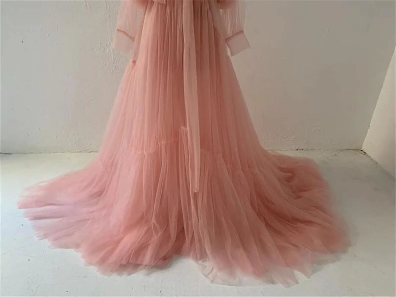 Fotoshoot Gewaad Jurk Moederschap Vrouwen Foto Jassen Voor Photoshoot Sheer Lange Tulle Robe Roze Bruids Lingerie Robe Custom Made