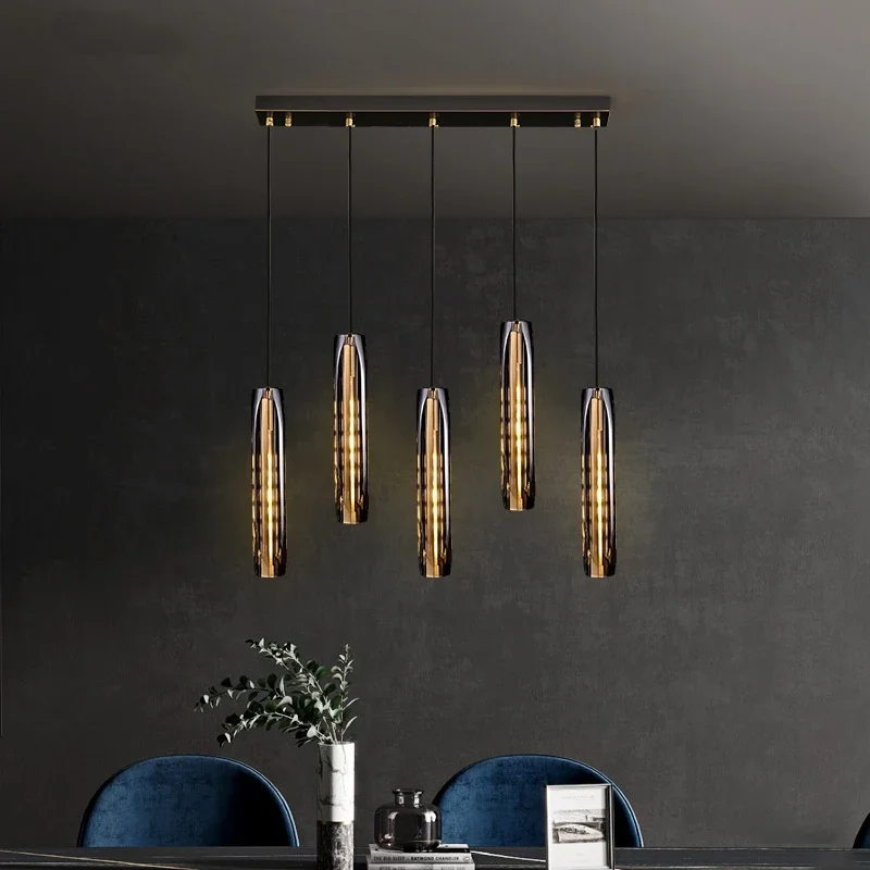 Glass Crystal Pendant Light Gold Black Copper Nordic Led Pendant Lights Round Long Lamp for Living Room Decor Dining Room Light