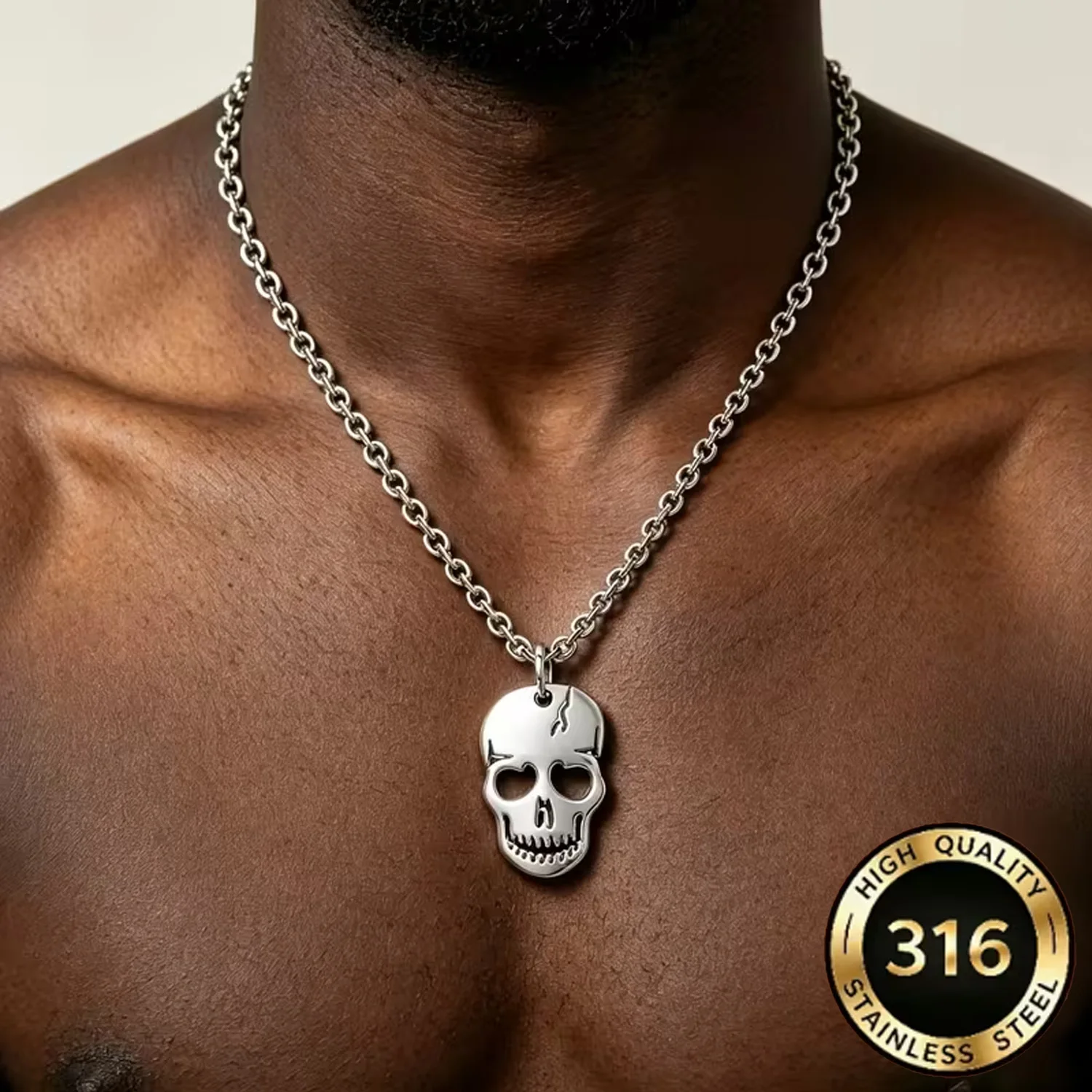 Fashion Men's Hip-Hop Gothic Skull Pendant Necklace Stainless Steel Punk Rock Party Jewelry Accessory Halloween Gift for Women