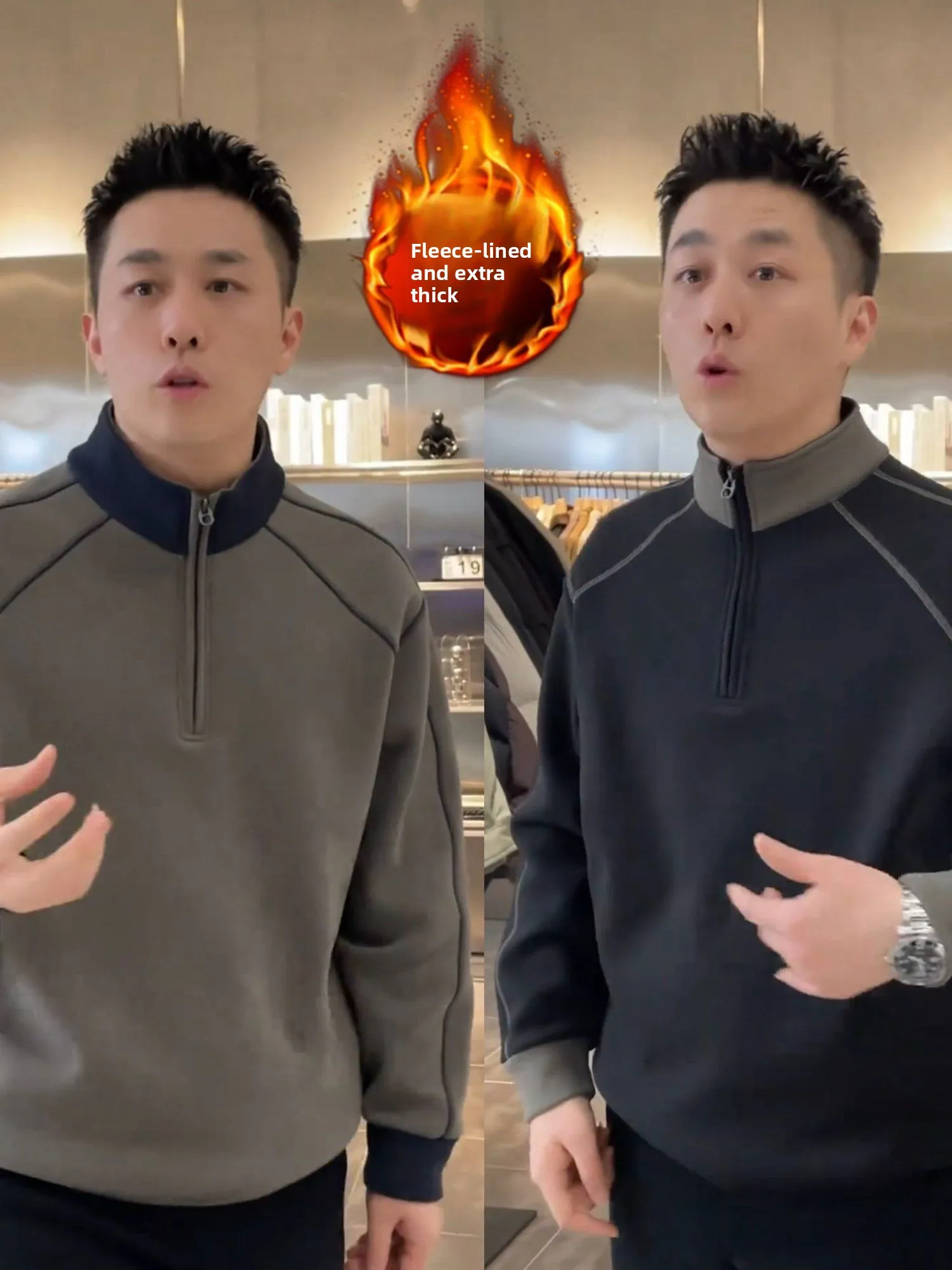 

Теплая мужская толстовка на молнии с флисовой подкладкой и воротником-стойкой, повседневная, свободного кроя, из полиэстера, для ежедневной носки