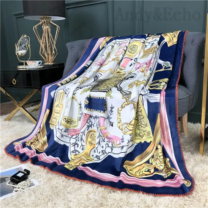 Double Layer Throw Blanket Weighted Knitted Horse Blankets Plaid Bedspreads Sofa Bed Winter Thick Fleece Warm Soft Fluffy Plush