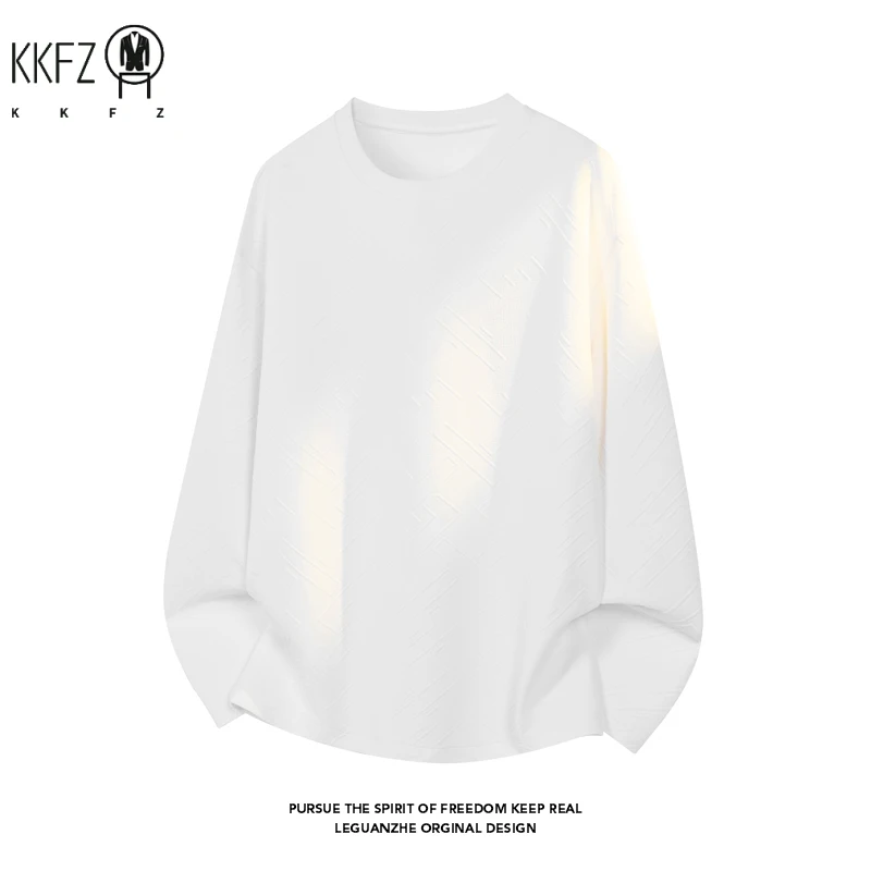 Mens Round Neck Long Sleeve Top Geometric Raised Texture Jacquard Fabric Loose Fit For Office Commute Leisure Outfit