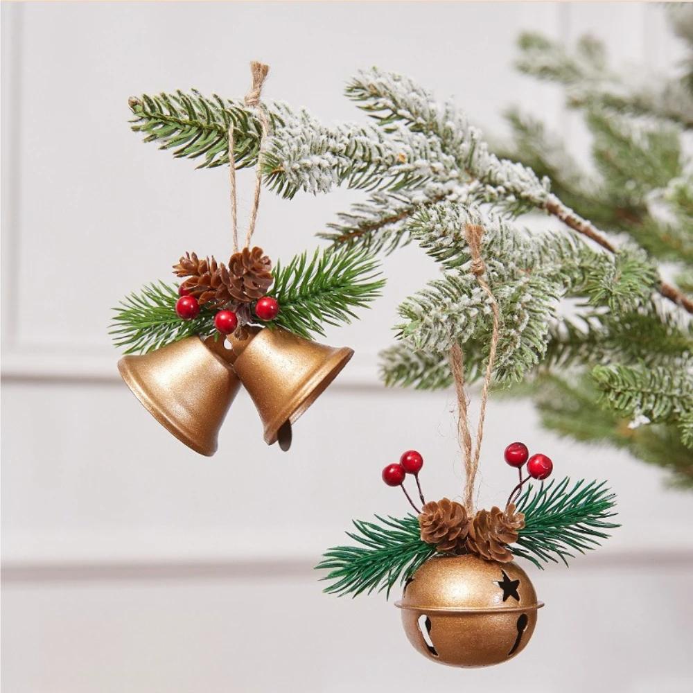 

2pcs Christmas Bell Bow Pendant Xmas Tree Hanging Decoration Wind Chime Home Christmas New Year Decoration Pine Cone Bells