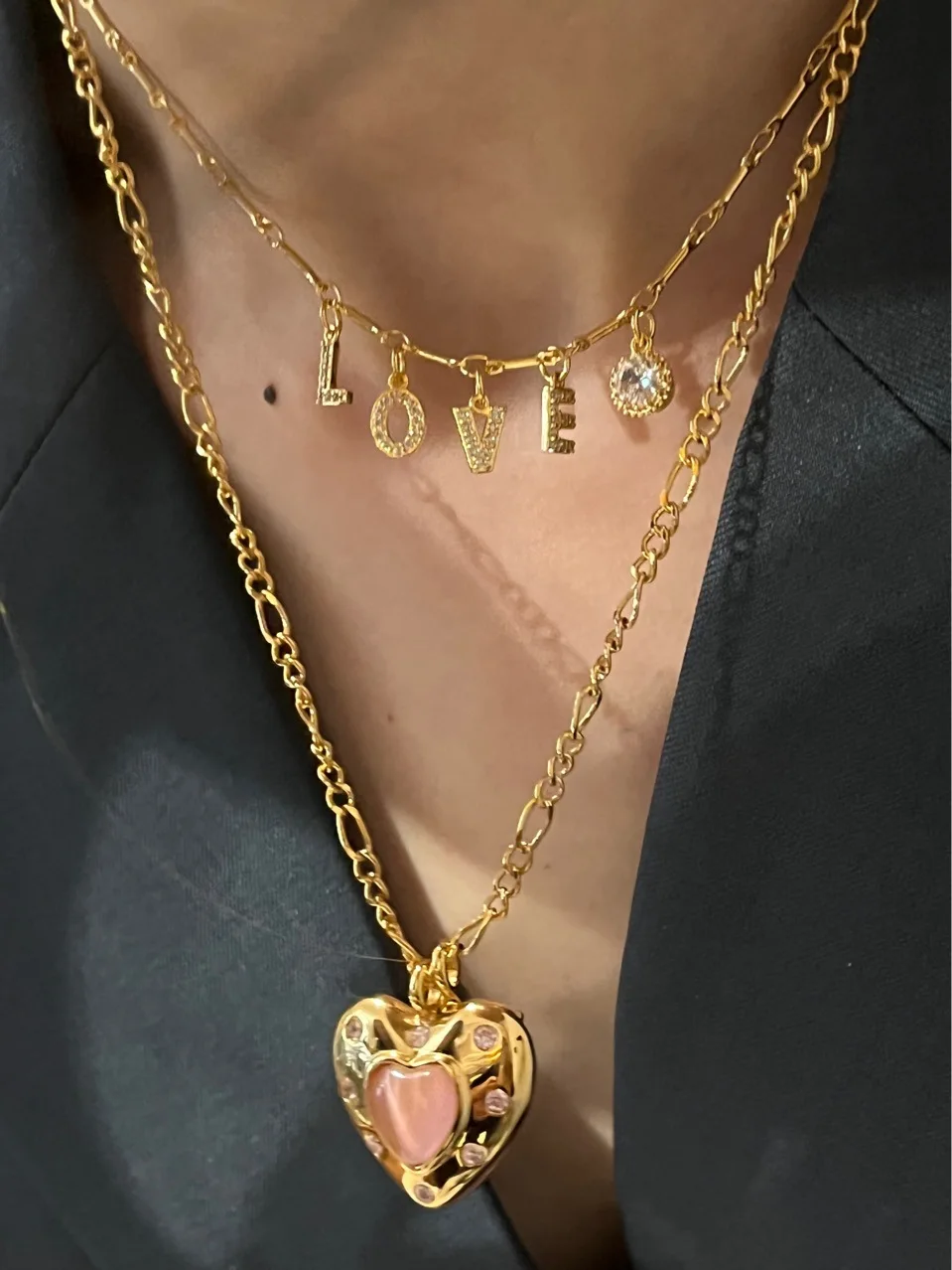 

Brass AAA Zircon LOVE Heart Necklace Women Jewelry Punk Designer Runway Rare Simply Gown Boho Japan Korean