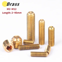 1~20pcs Brass Hex Socket Cup Point Set Screw M2 M2.5 M3 M4 M5 M6 M8 M10 M12 Headless Allen Head Grub Screw Bolt Length 2mm~40mm