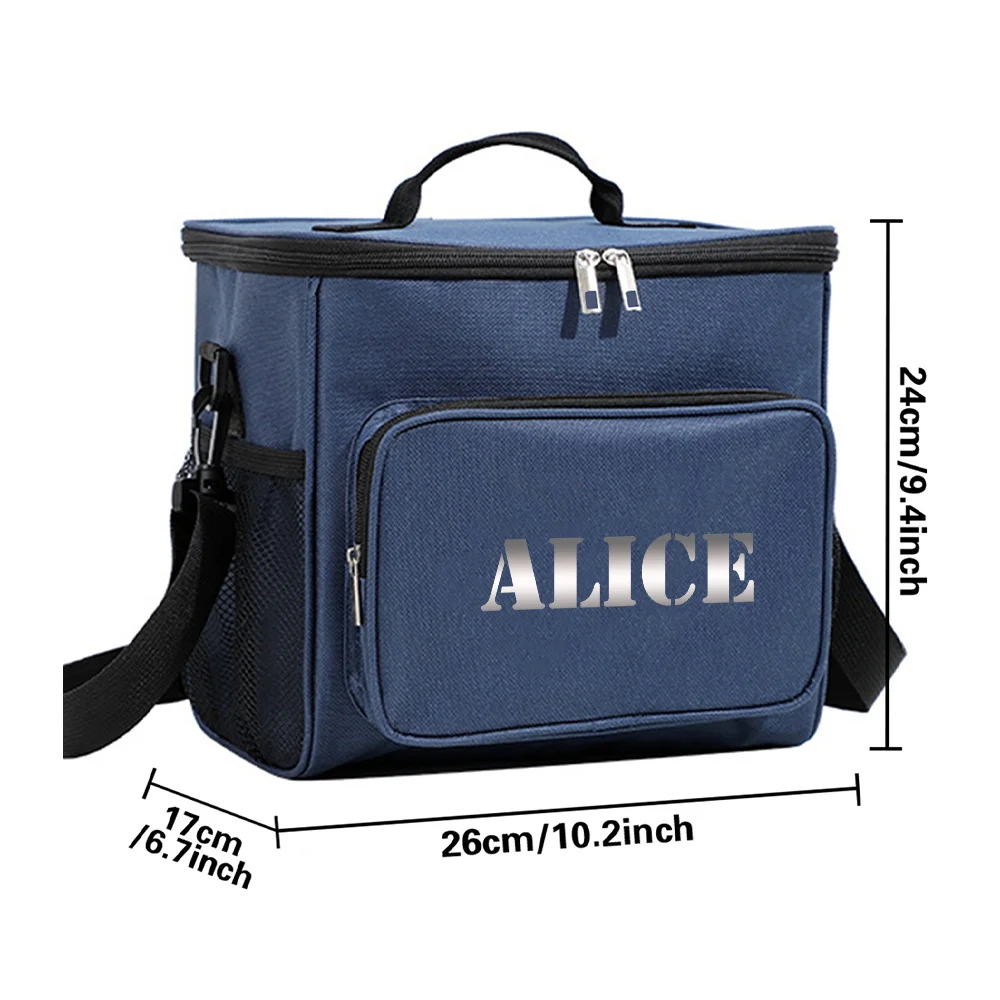 Customized Name Blue Lunch Bag Lunch Box Insulated Handbag Waterproof Camping Storage Box Refrigerated Food Storage Box