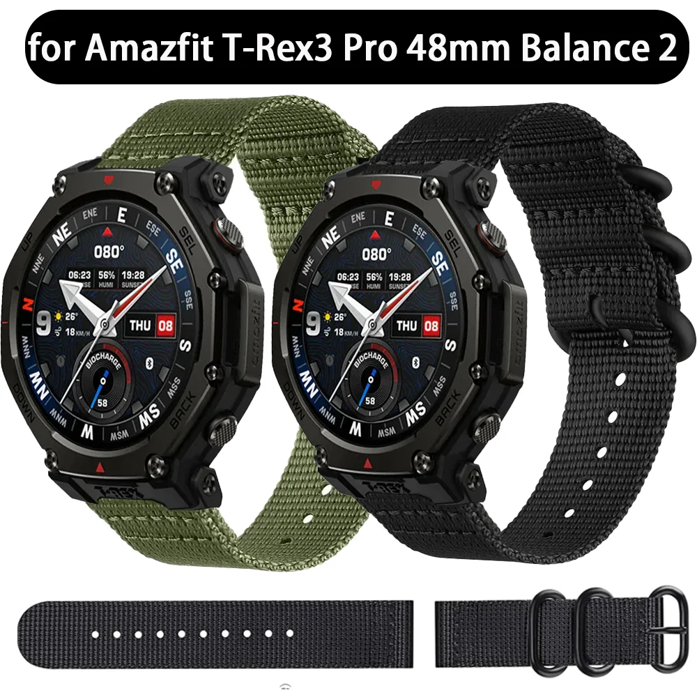 Amazfit T-Rex3 Pro 48mm、Balance 2、Bip 6、Bip 5、Active Max、Helio、Huawei Watch GT6-5-4 46mm対応 22mm 三連ナイロンストラップ