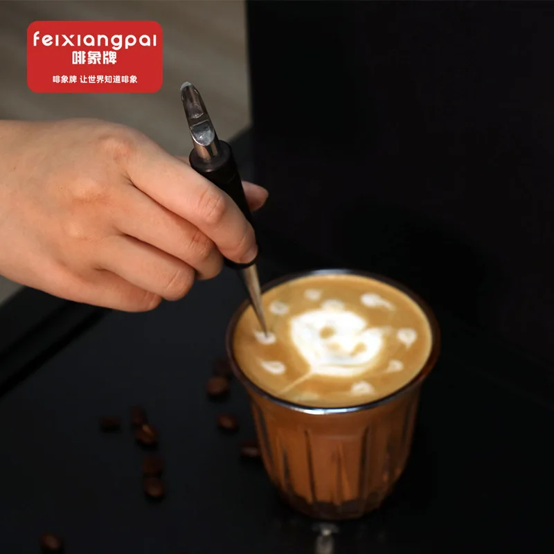 Stainless Steel Coffee Art Needles Pen Cappuccino Espresso Comfortable Grip Latte Flower Needle Black Easy to Use Decorating