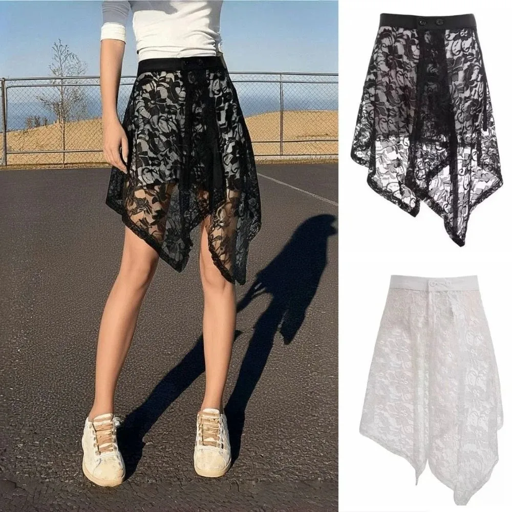 Irregular Lace Underskirt Slips Anti-glare Cheongsam Mesh Underskirt Slips Dress Asymmetric Hight Waist Safety Skirt Petticoat