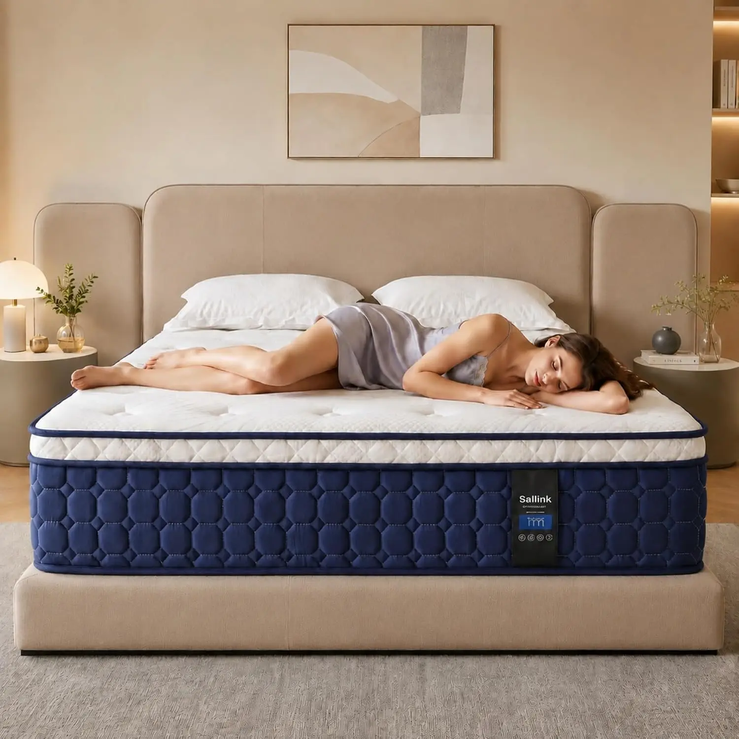 Queen Mattress, 14 Inch Hybrid Mattress in a Box with Gel Memory Foam and Individually Wrapped Coils, Medium Firm, Customized