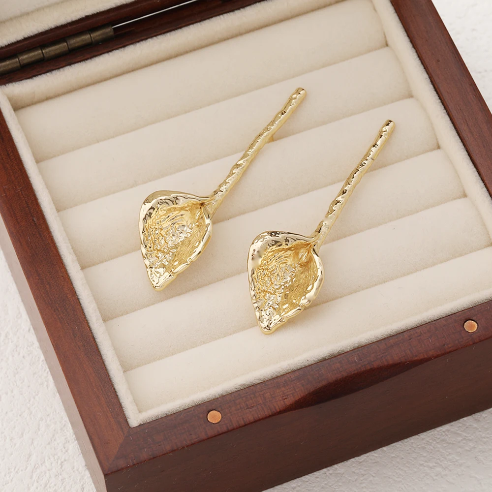 2 قطعة لذيذ الزهور الطويلة الأذن ترصيع أقراط لصنع المجوهرات النتائج DIY بها بنفسك النحاس 14 كيلو مطلية بالذهب 55*16 مللي متر اكسسوارات #4