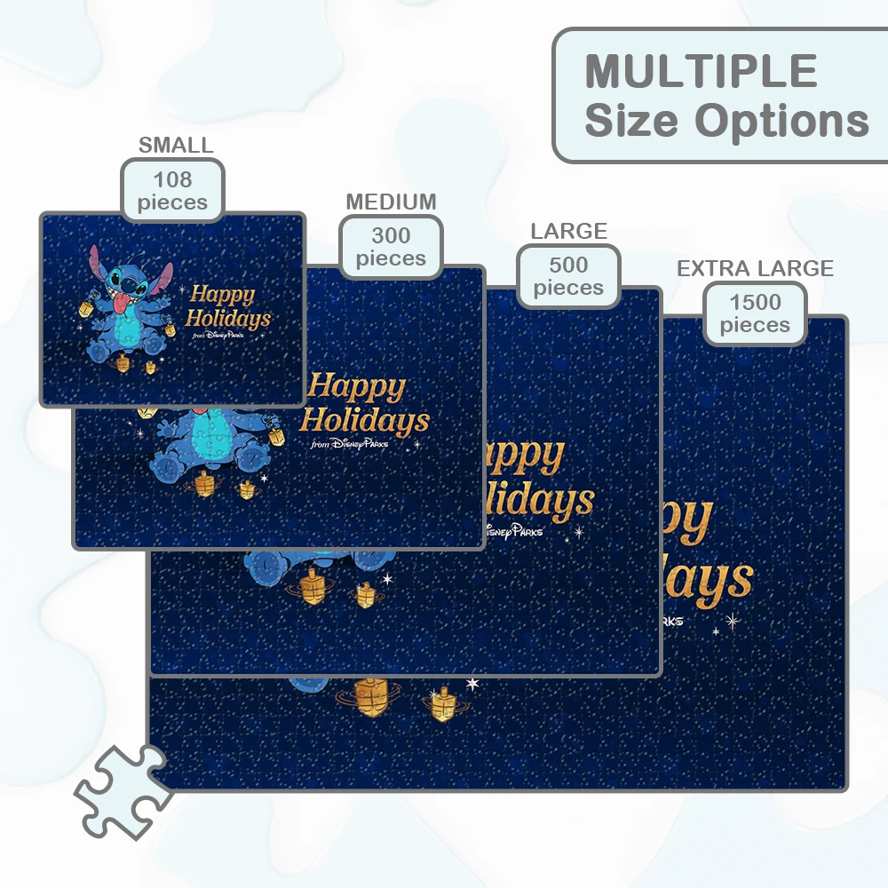 Puzzle Hanukka Stitch Parki Disneya Świąteczne Zabawki Edukacyjne 108/200/300/500/1000/1500 Elementów Unikalny Design Gra Puzzle