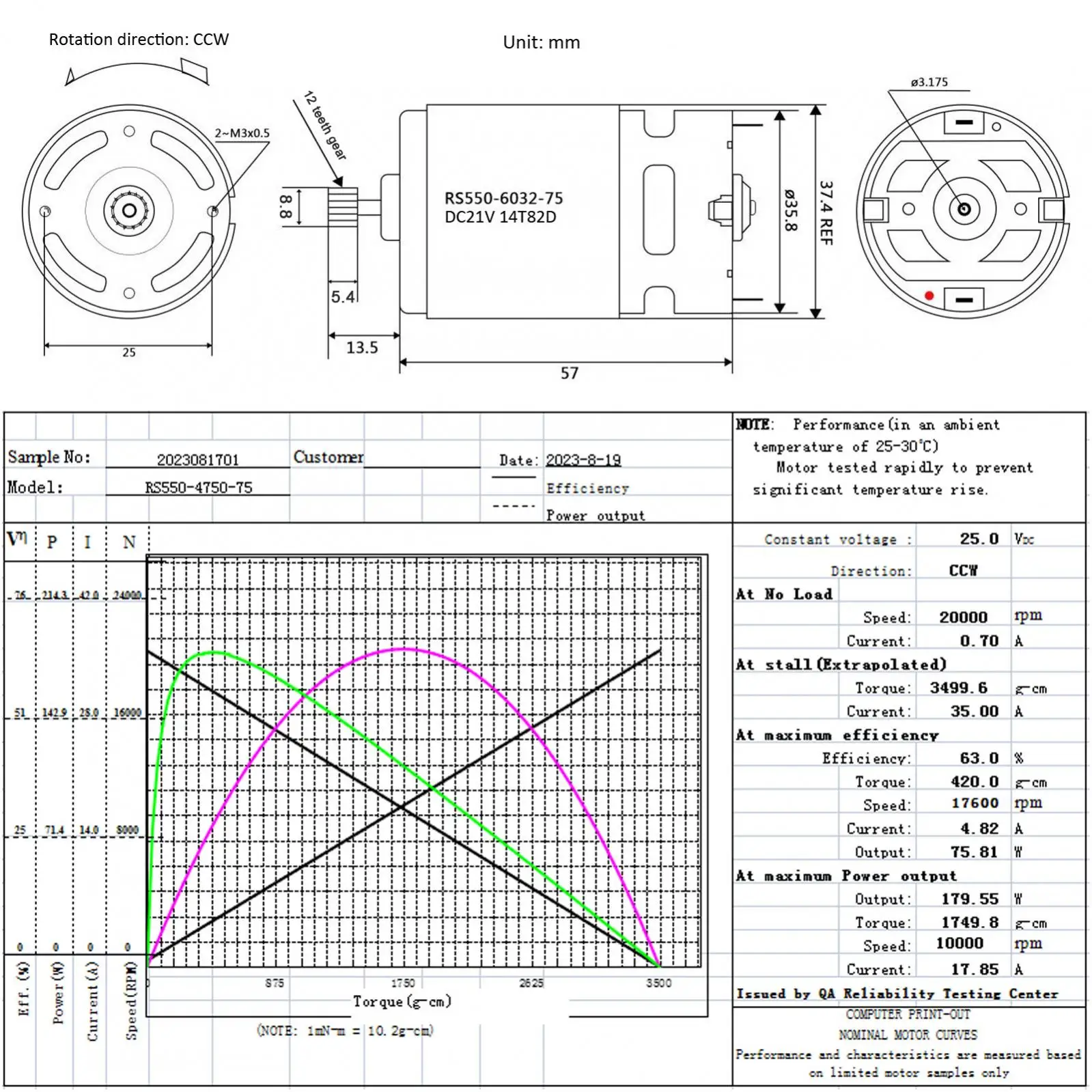 RS550 25V 20000 RPM Micro DC Motor for Electric Drill / Screwdriver with Two-speed 12 Teeth and High Torque Gear Box