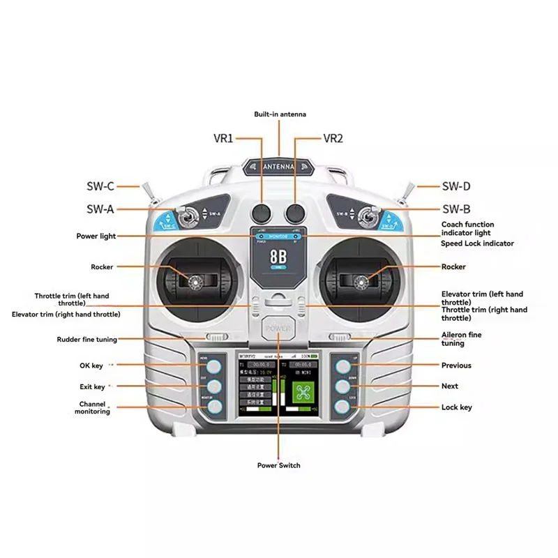 -September MC8B MINI 2.4G 8Ch RC Transmitter With MC8RE-V2 Receiver Radio System For RC Airplane Aircraft Boat Car And More Righ