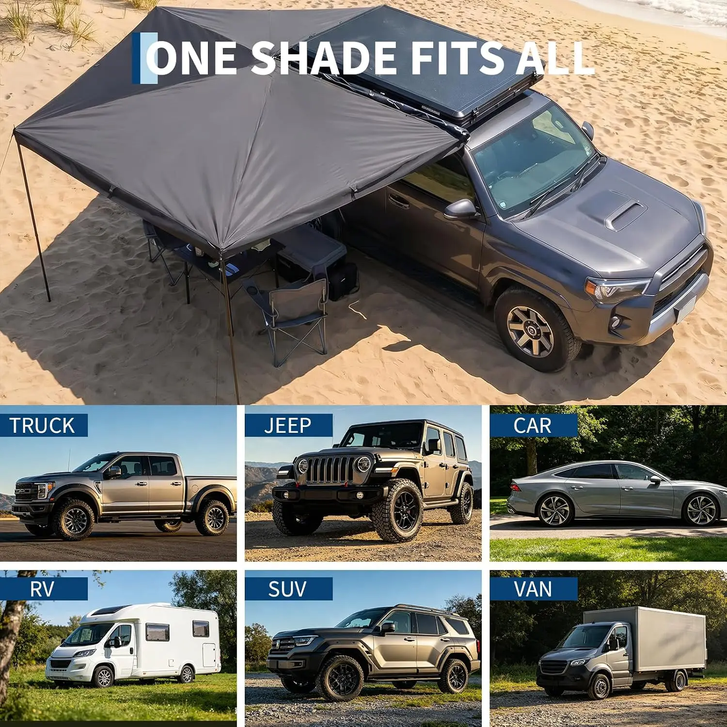 270 Degree Passenger Side Car Awning, 65 Sq Ft