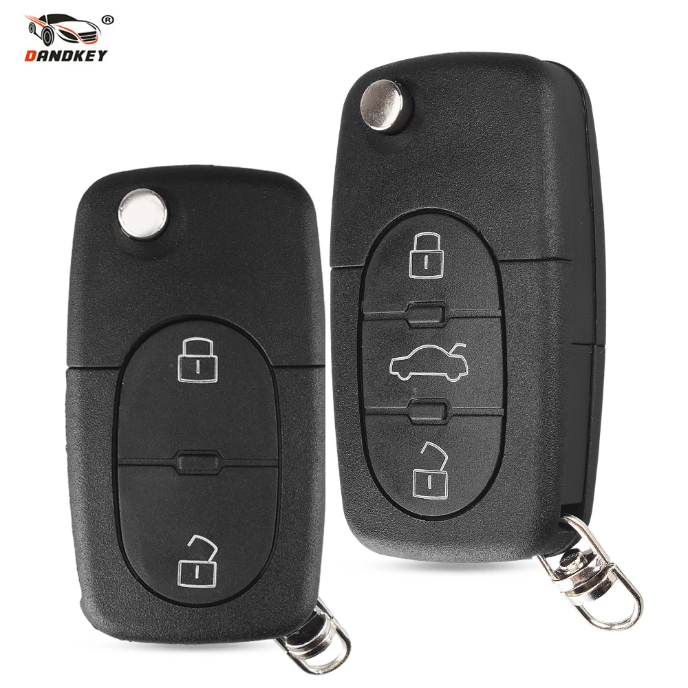 Dandkey Flip 2/3 Buttons Folding Remote Key Shell Case For Audi TT A2 A3 A4 A6 A8 B5 RS4 Quattr HU66 Blade CR2032/CR1616 Holder