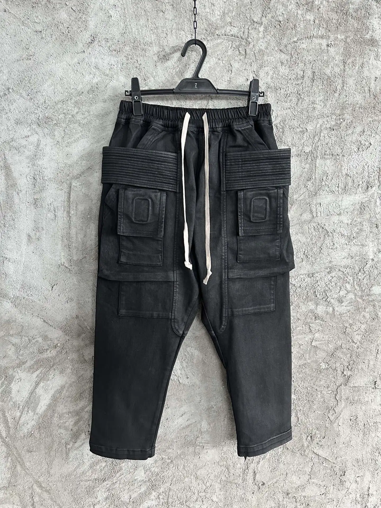 Men Oil Wax Jeans Pant Denim Casual Cotton Gothic Men's Clothing Summer Knee Length Black Short