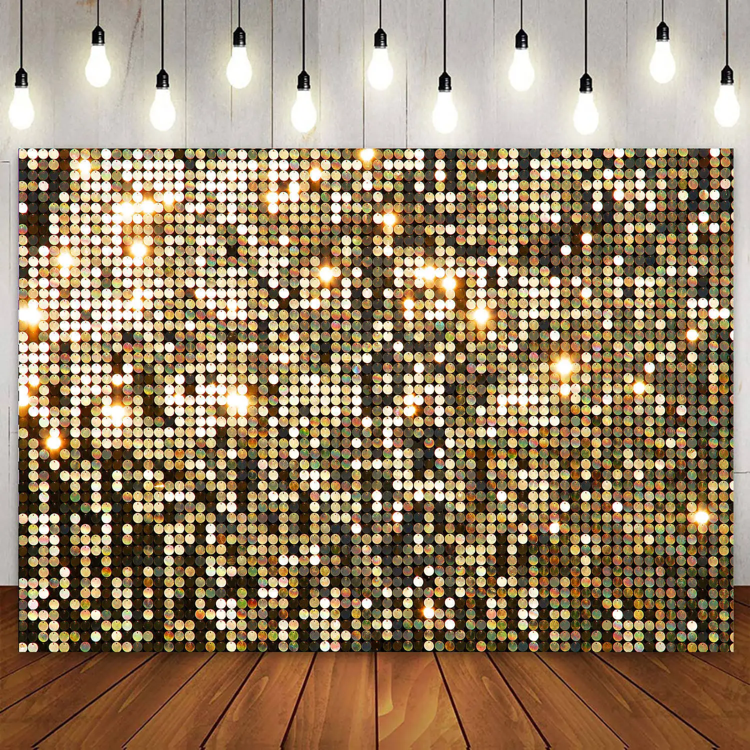 Gold Silver Disco Neon Birthday Party Backdrop 50s 70s 80s 90s Photography Background (Picture Print Not Really Flash Sequin)