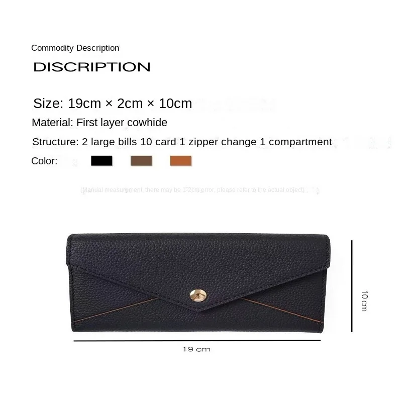 2025 Long Wallet For Women Luxury Genuine Leather Lychee Pattern Bag  Fashion Designer Solid Color Cowhide Ladies Card Pouch
