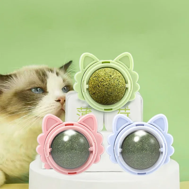 Catnip Cat Wall Stick-on Ball Natural Mint Promote Digestion Cat Grass Pet Toy Improve Appetite Spinning Toy Ball