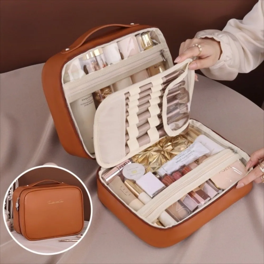 

Luxury Double Layer Cosmetic Bag Large Capacity Transparent Pouch Make Up Storage Organizer Waterproof Zipper