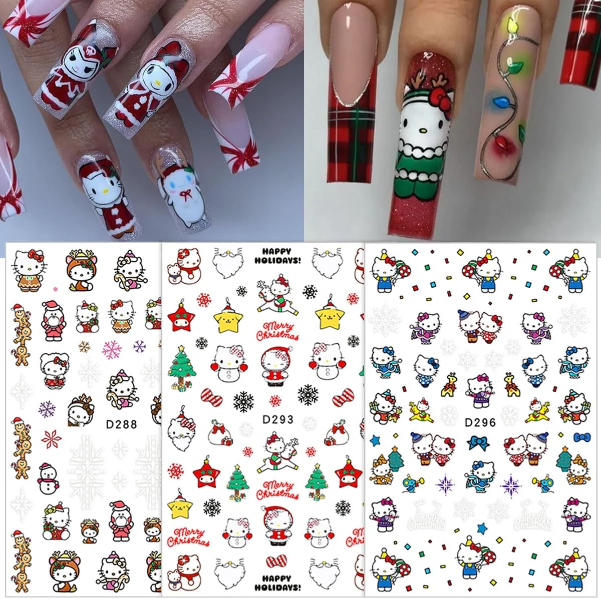 

1PCS New Sanrio Cartoon Hello Kitty Christmas Nail Sticker Anime Kuromi Sticker Nail Decoration Christmas Tree Hat Nail Supplies