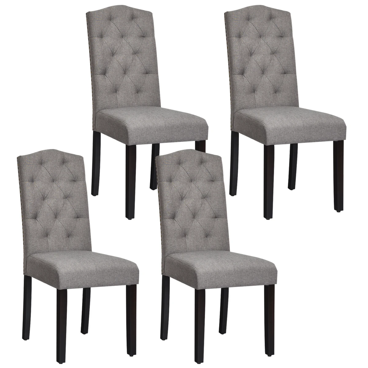 4 PCS Tufted Dining Chair Upholstered w/ Trim & Rubber Wooden Legs