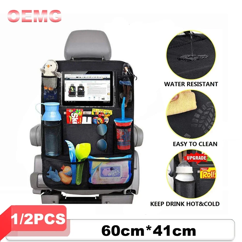 Car Backseat Organizer Oxford Waterproof Kick Mat Storage Bag with Touch Screen Tablet Holder Back Seat Organizer Car Accessorie