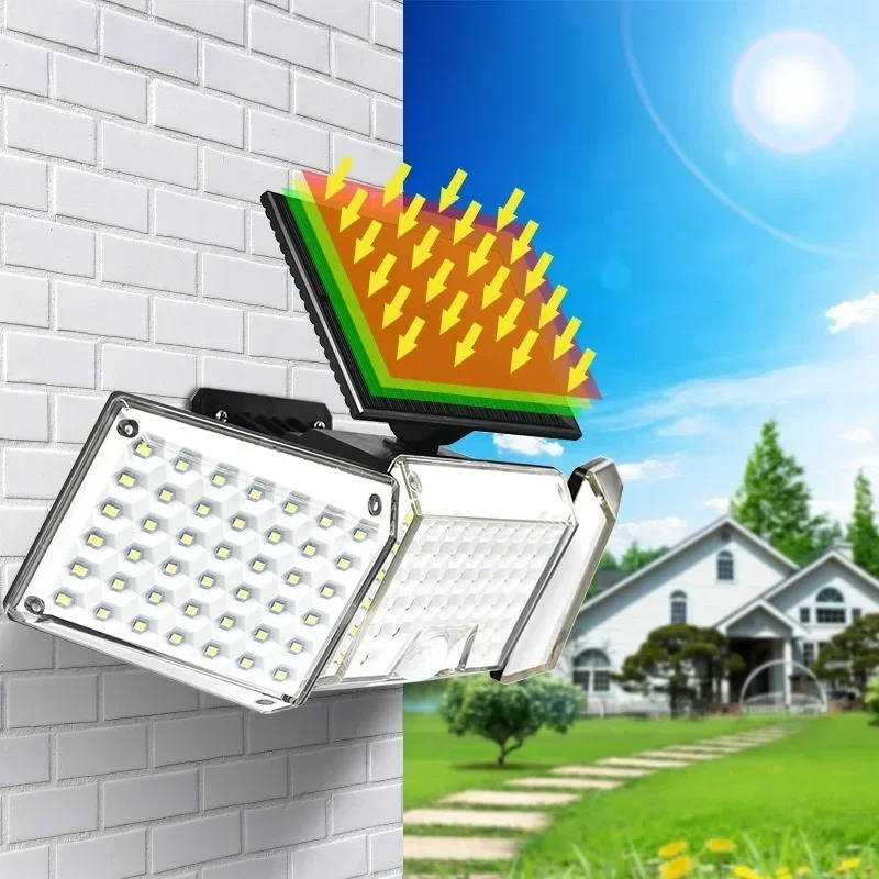 NEW Solar Wall Light 130 LED Super Bright Motion Sensor Power IP65 Waterproof Solar Lamps Three Head Intelligent Garden Lamps