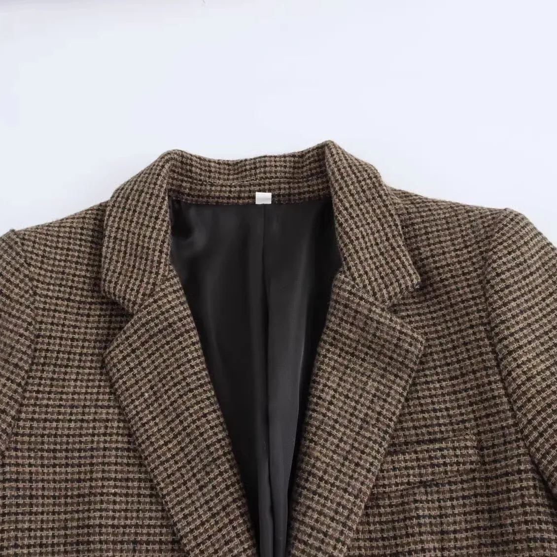 Jaqueta de Terno Fena em Lã com Estampa Xadrez, Casual, Ajuste Solto, Manga Longa, Design Faion, Fibra de Poliéster, Co...