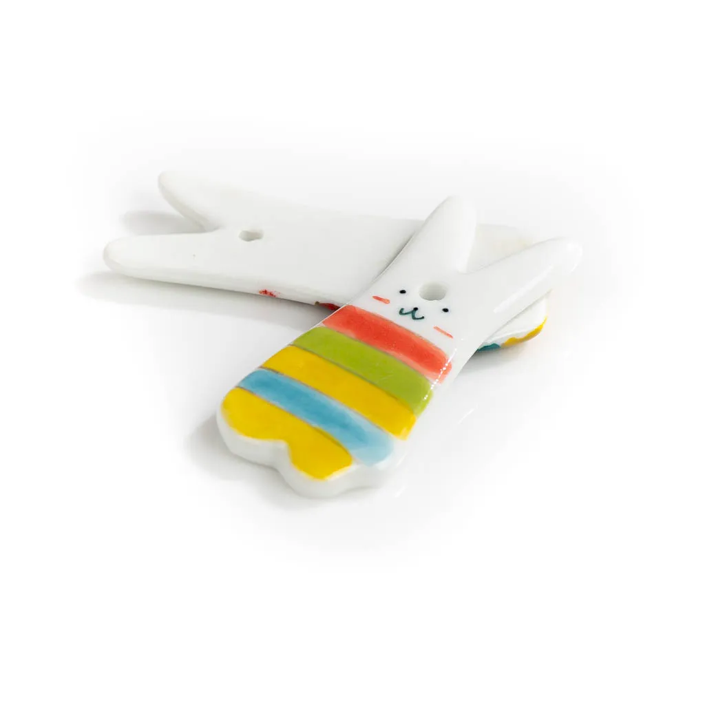65# Cute Abstract Cartoon Rainbow Rabbit Porcelain Pendants Ceramic Beads Handmade Materials Accessories #XN243