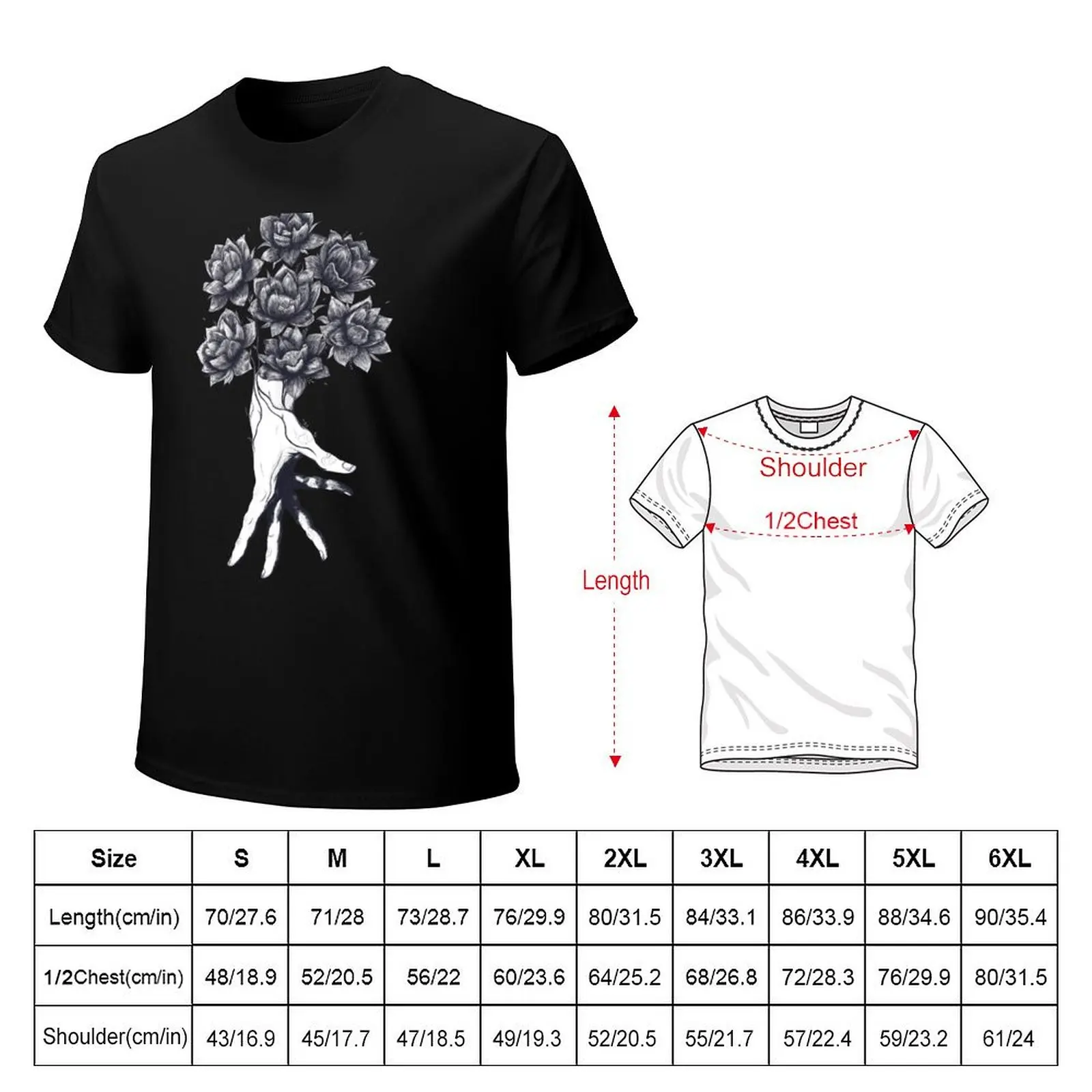 Hand with lotuses on black T-Shirt Plus Size Quick Dry Sports Tee