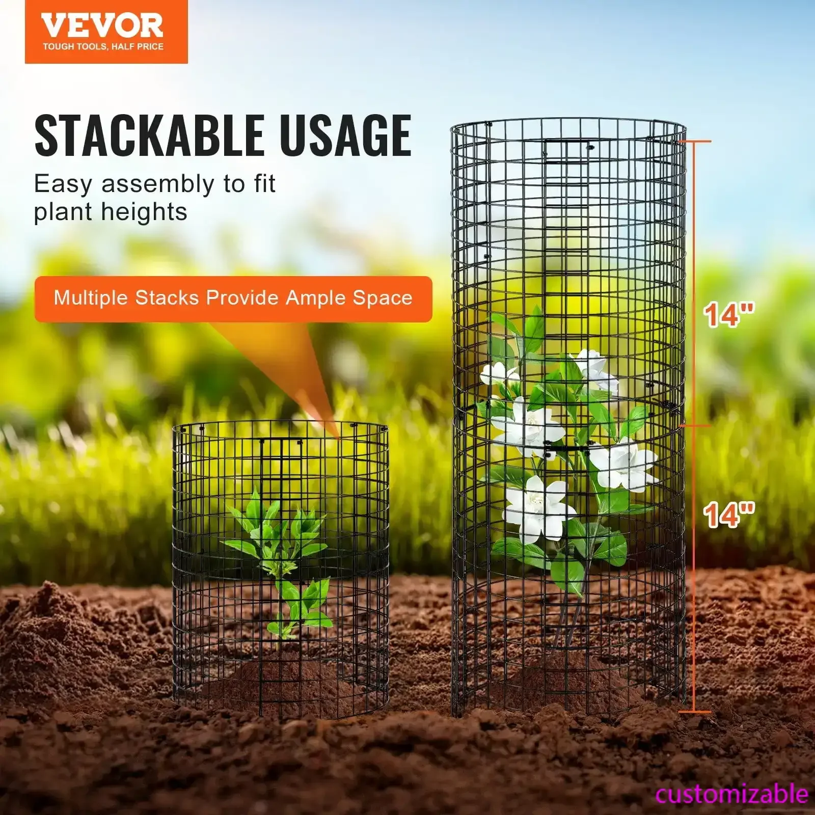 

6 Pack Plant Protector from Animals 12.6'' Dia. x 14'' H Metal Plant Cage