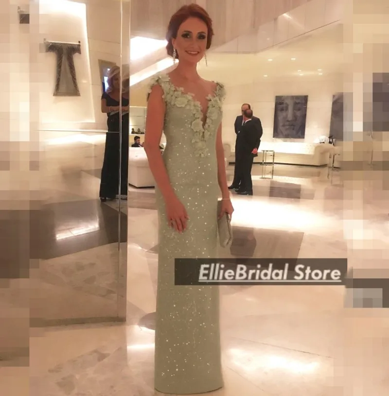 Abiti da sera tubino verde menta Abiti da cerimonia per invitati con applicazioni di fiori Abiti da ballo Abiti per la madre della sposa personalizzati