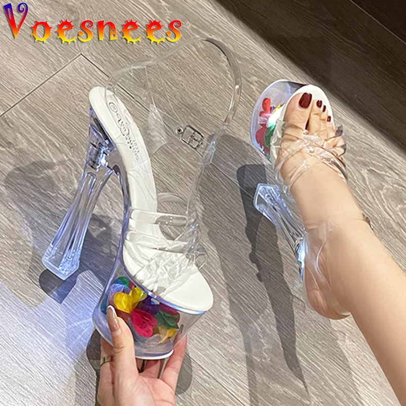 Heels Women Sandals Sexy Thin Band Plus Size Open Toe Shoes For Woman 2022 New Summer Light Up Glowing Platform Stripper Shoe