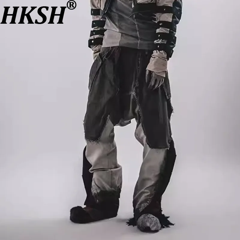 

HKSH Spring Men Chic Punk 3D Spliced Deconstructing Overalls Retro Waste Land Large Pocket Tide Leggings Dark Cargo Pants HK0812