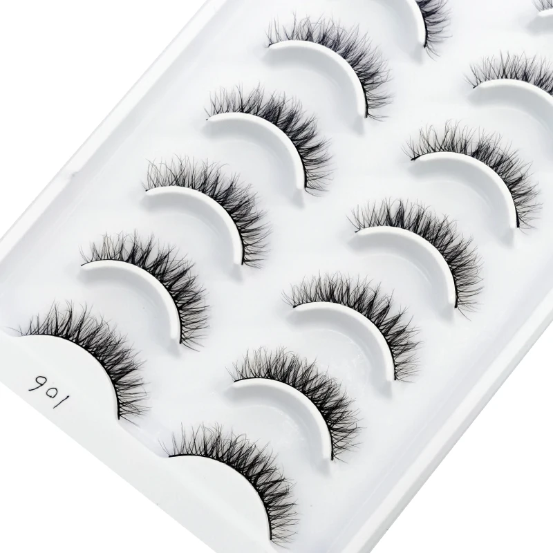 New10pairs 밍크 속눈썹 고양이 속눈썹 푹신한 얇은 볼륨 속눈썹 자연 깃털 효과 경량 유연한 밴드 가짜 속눈썹