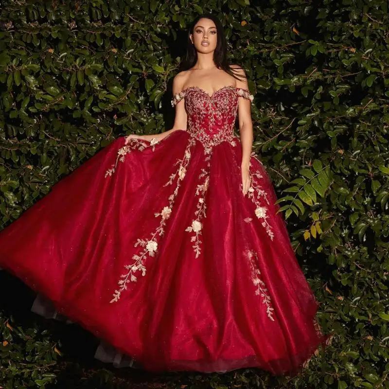 

ТРАПЕЦИЕВИДНОЕ Тюлевое платье Quinceanera с открытыми плечами, аппликация, женское роскошное платье на день рождения со шнуровкой 2024