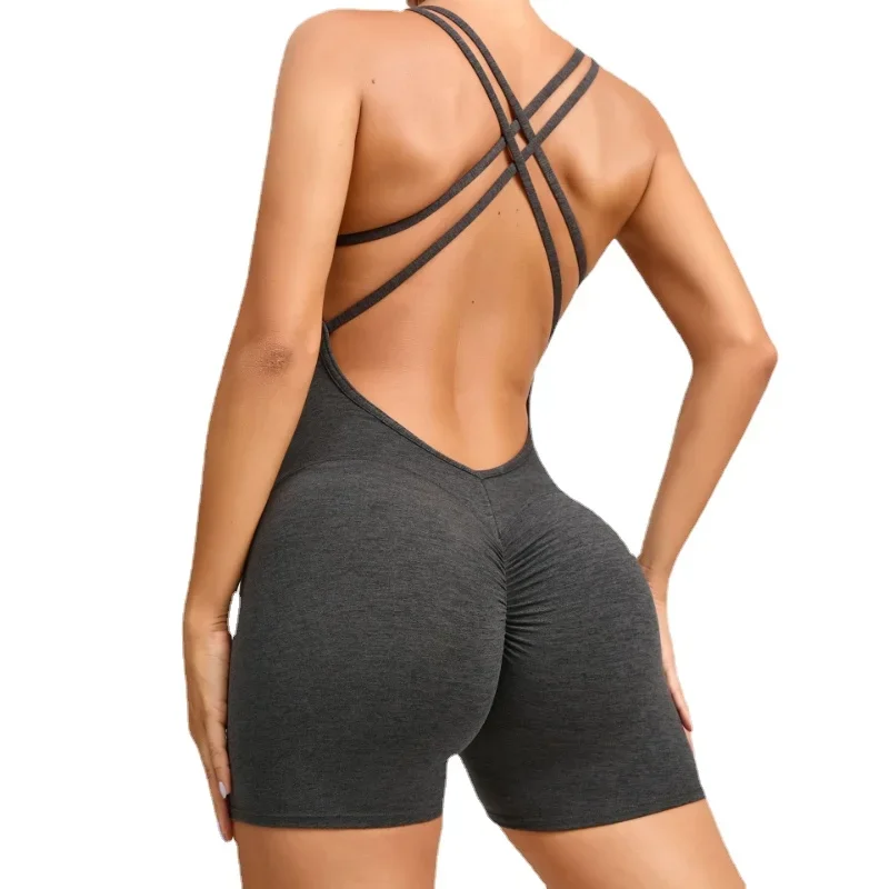 Women\'s Backless Fitness One Piece Bodysuits Gym Overalls Short Sporty Woman Sexy Jumpsuit  Workout Clothes for Women Sportswear