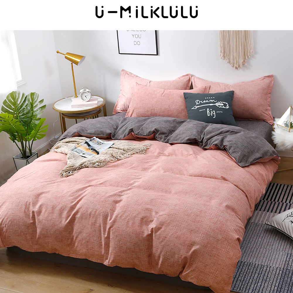 Apricot Red Bedding Set Monochromatic Sheet Set Single Double Queen King Size Elastic Duvet Cover Pillowcase Gray Bed Comforters