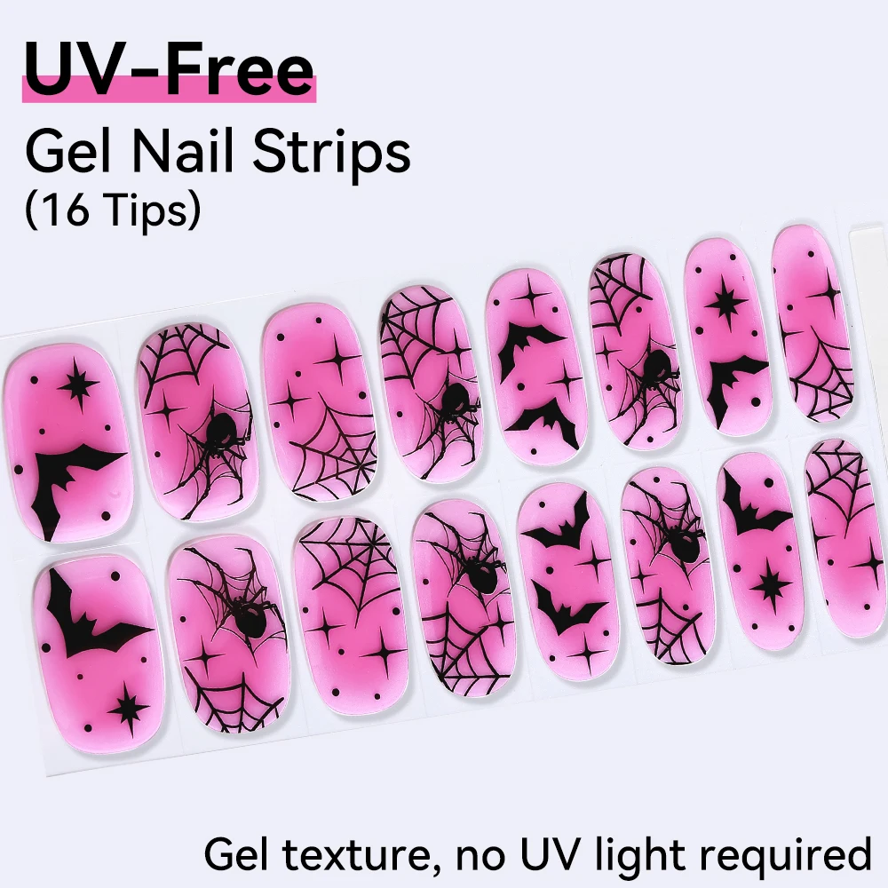 16 puntas de pegatinas de uñas de Gel sin rayos UV francesas, color rosa y rojo, brillante, cobertura completa francesa, tiras de esmalte de uñas en Gel, decoración de manicura