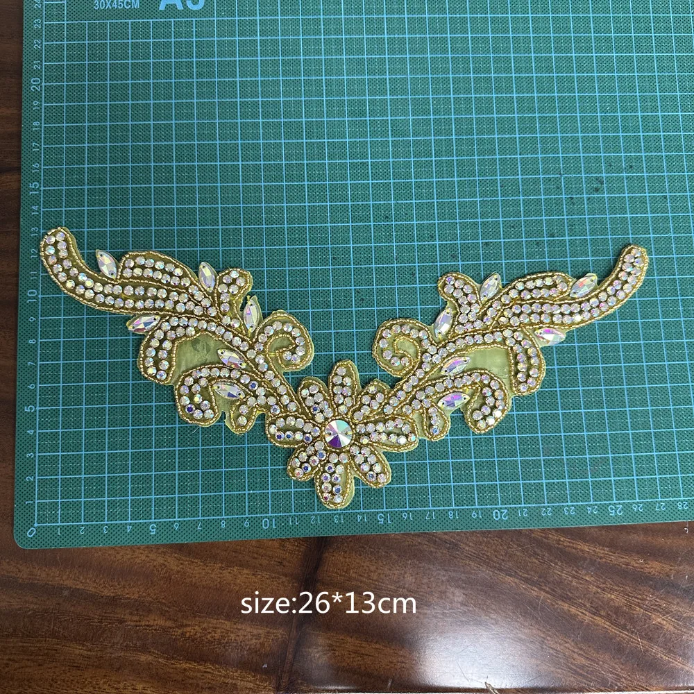 1PCS Rhinestone Applique tassels flower patches Iron on/sew on wedding dress accessories For Clothes Decoration