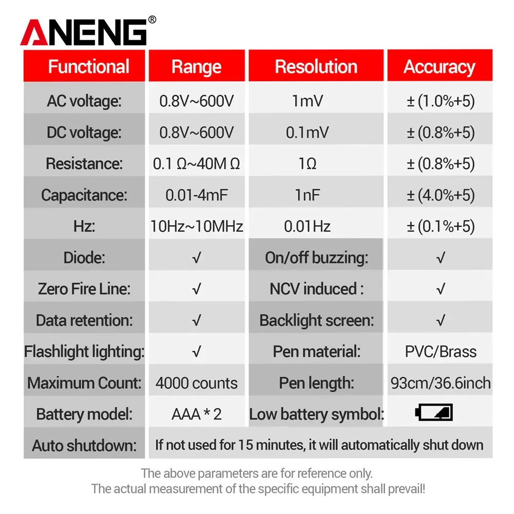 ANENG A3006 Multimeters Pen Type Multimetro Digital professional AC/DC Voltage testers eléctrico Ohm Hz Zero Fire Line Detector