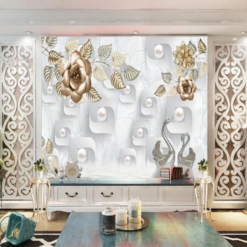 Luxurious European Geometric Pattern Pearl Ironwork Flower Swan TV Coffee Table For The Living Room And Bedroom Background Wall