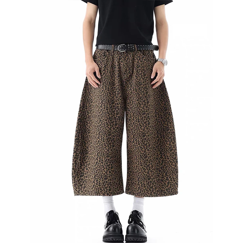 Man's Leopard Denim Shorts Y2k Jeans Pants Harajuku Aesthetic Vintage Embroidery Cowboy Shorts 2000s Trashy Clothes 2026
