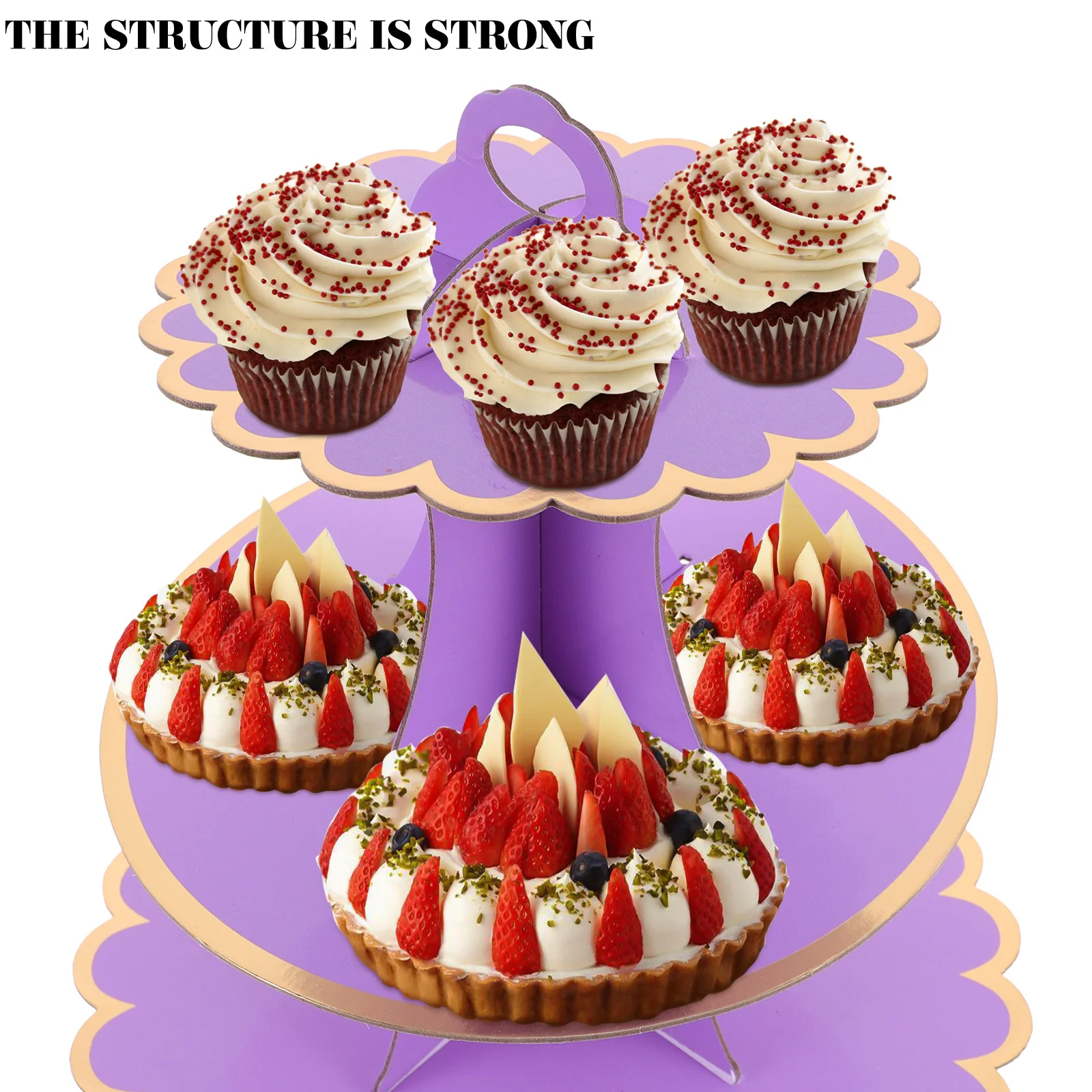 

Paper 3-Layer Cake Stand Multi-Tier Dessert Display Shelf Sturdy for Cakes Macarons Afternoon Tea Party Decorative Rack