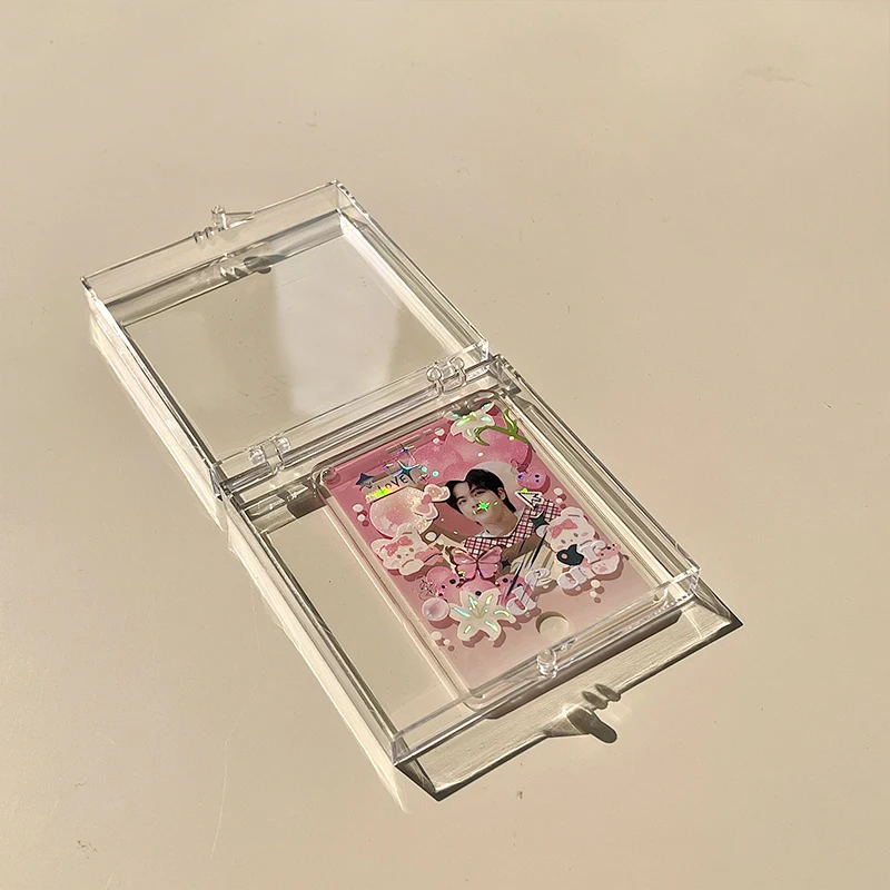 Acrylic Transparent Stickers Dispaly Storage Box Small Photocard Holder Protective Cover Square Gooka Storage Case Mini Gift Box