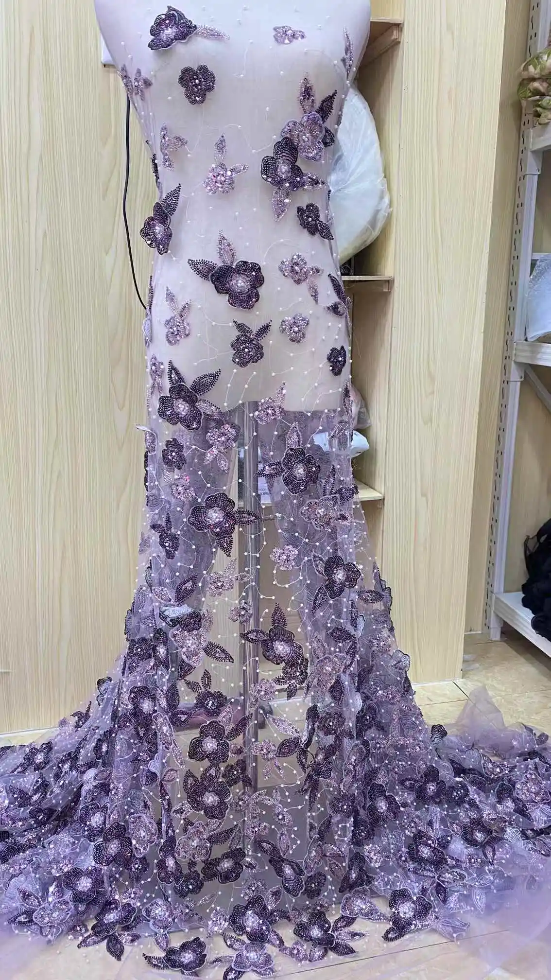 

Latest French 3D Flower Sequins lace Fabric 2025 high Quality Nigerian Sequins Beads Lace Fabric with wedding Sew 5 Yards JH